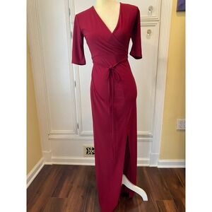 Alloy Apparel Burgundy Wrap Maxi Dress Short Sleeve Side Slit MB13X011 Med